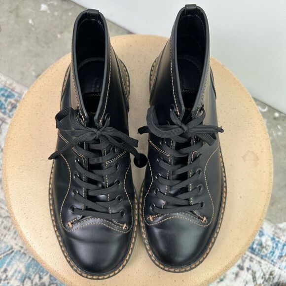 Coach Unisex Cordovan Black Leather Boxing Lace Up Round Toe Boot - Picture 6 of 10